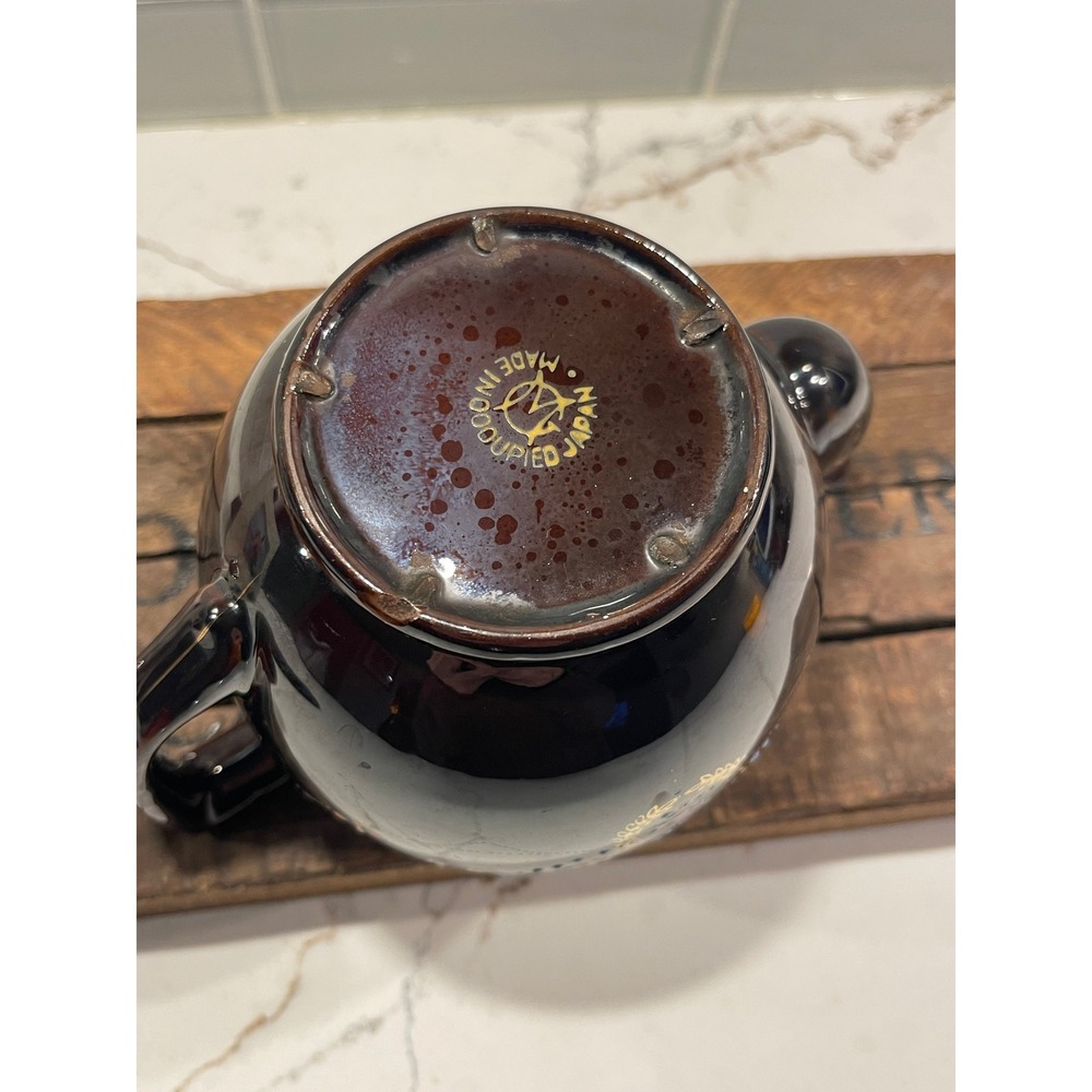 Vintage Made in Occupied Japan Handpainted Brown Floral Teapot w/Lid Gold Trim - Picture 6 of 6